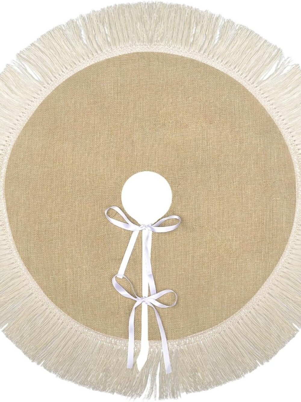 Mini Burlap Tree Skirt 24 Inch, Small Fall Christmas Tree Skirt with Tassel